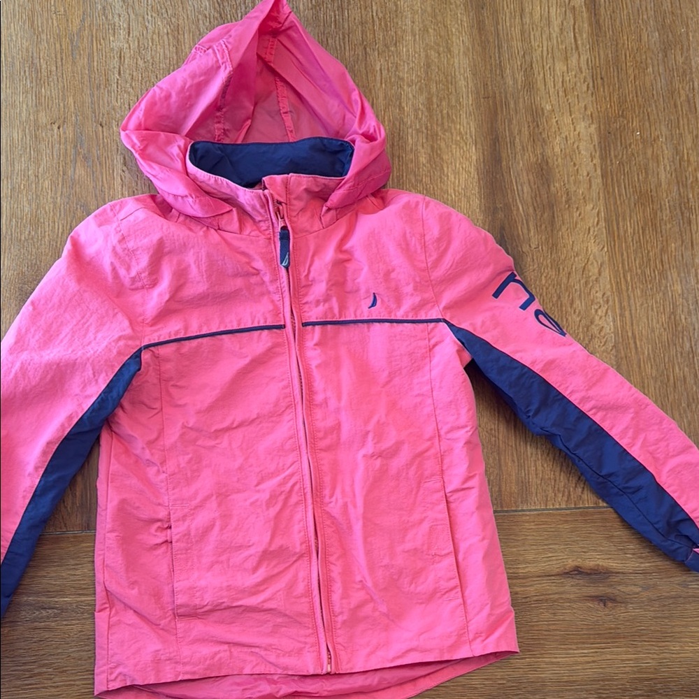 Nautica Pink and Blue Raincoat with Hood and Zipper